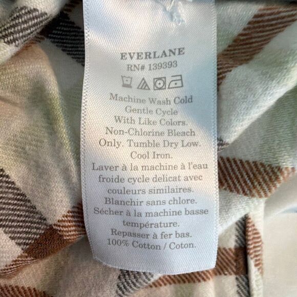 Everlane the Boxy Flannel Button Down Shirt Cream Brown Plaid M - Picture 7 of 8